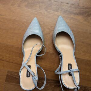 Nine West Blue Powder Blue Crocodile Sling-back w/ Block Heels